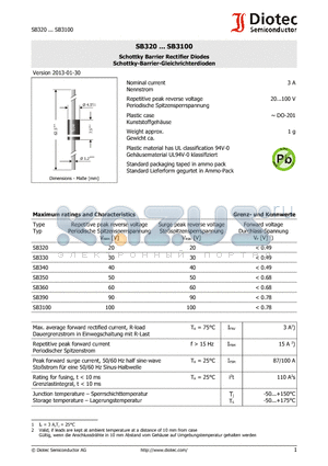 SB390 datasheet - Schottky Barrier Rectifier Diodes