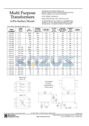 T-51110 datasheet - Multi Purpose Transformers