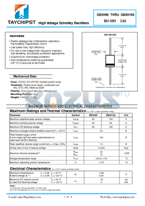 SB3H100 datasheet - High Voltage Schottky Rectifiers