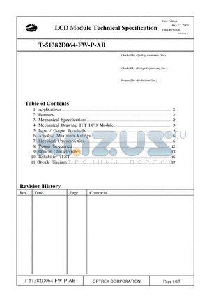 T-51382D064-FW-P-AB datasheet - LCD Module Technical Specification