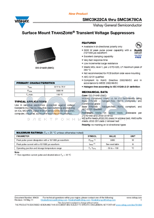 SMC3K30CA datasheet - Surface Mount TRANSZORB^ Transient Voltage Suppressors