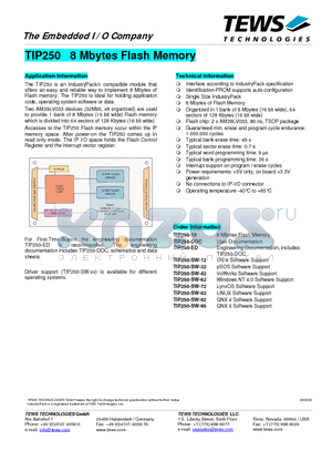 TIP250-SW-62 datasheet - 8 Mbytes Flash Memory