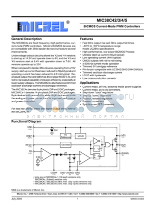 MIC38C42 datasheet - BiCMOS Current-Mode PWM Controllers