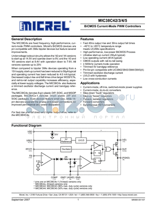 MIC38C42 datasheet - BiCMOS Current-Mode PWM Controllers