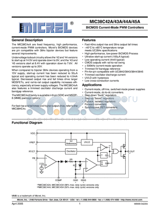 MIC38C42AYM datasheet - BiCMOS Current-Mode PWM Controllers