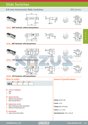 SB4 datasheet - 8.8 mm Horizontal Slide Switches