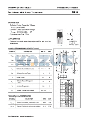TIP29 datasheet - isc Silicon NPN Power Transistors