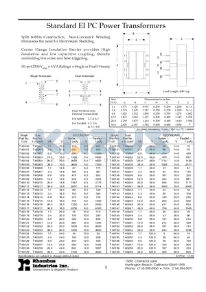 T-60114 datasheet - Standard EI PC Power Transformers
