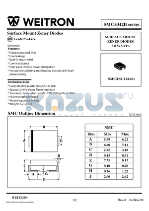 SMC5345B datasheet - Surface Mount Zener Diodes