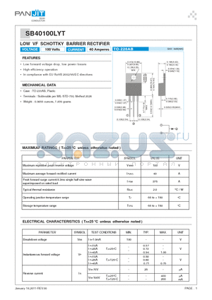 SB40100LYT datasheet - LOW VF SCHOTTKY BARRIER RECTIFIER