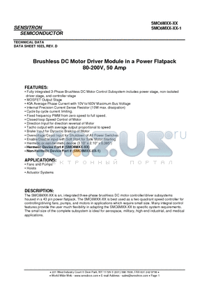 SMC6M40-08 datasheet - Brushless DC Motor Driver Module in a Power Flatpack 80-200V, 50 Amp