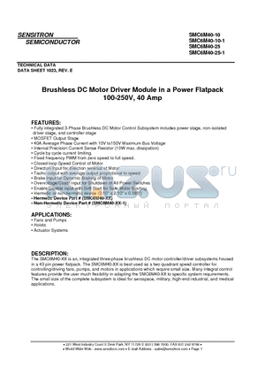 SMC6M40-10 datasheet - Brushless DC Motor Driver Module in a Power Flatpack 100-250V, 40 Amp