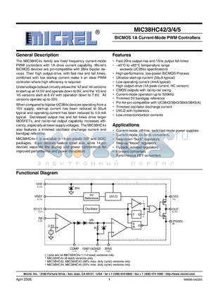 MIC38HC43-1BM datasheet - BiCMOS 1A Current-Mode PWM Controllers