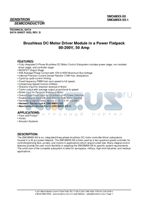 SMC6M50-08-YY datasheet - Brushless DC Motor Driver Module in a Power Flatpack 80-200V, 50 Amp