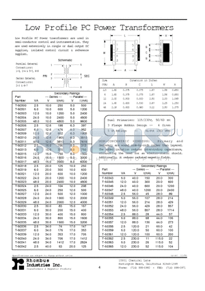 T-60301 datasheet - Low Profile PC Power Transformers