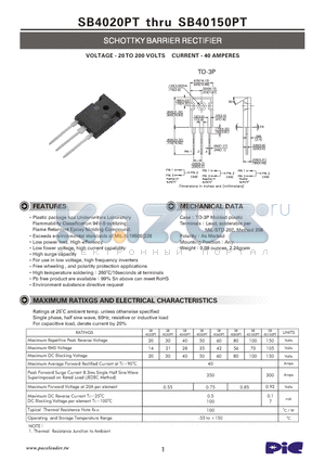 SB4020PT datasheet - SCHOTTKY BARRIER RECTIFIER