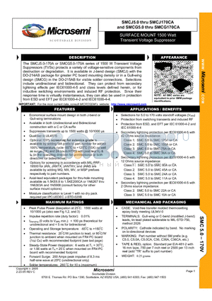 SMCG100A datasheet - SURFACE MOUNT 1500 Watt Transient Voltage Suppressor