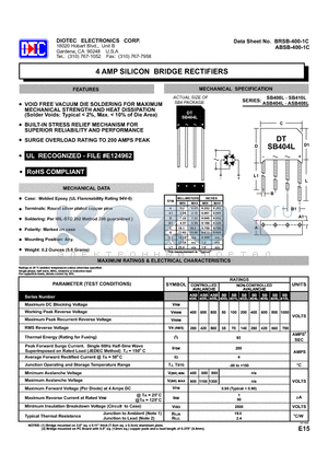 SB406L datasheet - 4 AMP SILICON BRIDGE RECTIFIERS