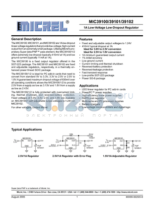 MIC39100 datasheet - 1A Low-Voltage Low-Dropout Regulator