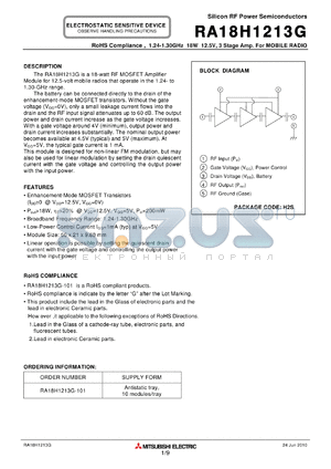 RA18H1213G-101 datasheet - 1.24-1.30GHz 18W 12.5V, 3 Stage Amp. For MOBILE RADIO