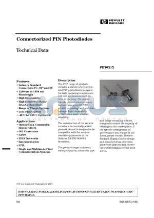 PDT0417 datasheet - Connectorized PIN Photodiodes