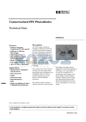 PDT0417-FC-A datasheet - Connectorized PIN Photodiodes