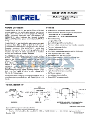 MIC39150-1.65BU datasheet - 1.5A, Low-Voltage Low-Dropout Regulator