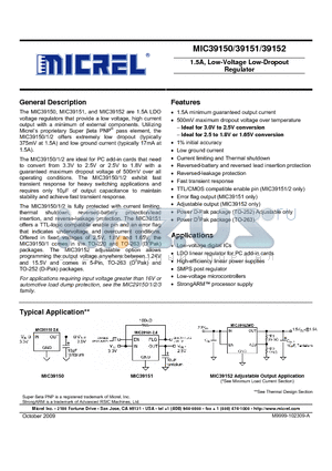 MIC39150 datasheet - 1.5A, Low-Voltage Low-Dropout Regulator