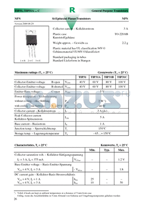 TIP31C datasheet - Si-Epitaxial PlanarTransistors
