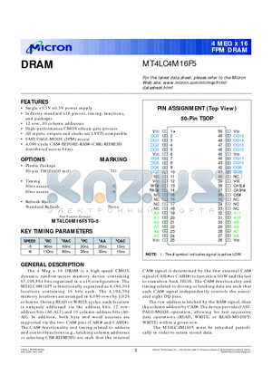 MT4LC4M16F5 datasheet - DRAM