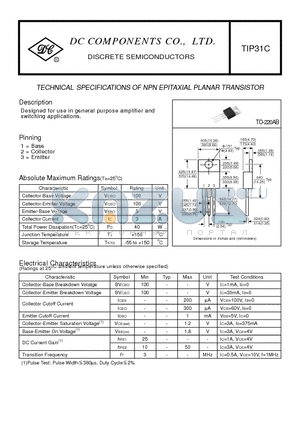 TIP31C datasheet - TECHNICAL SPECIFICATIONS OF NPN EPITAXIAL PLANAR TRANSISTOR