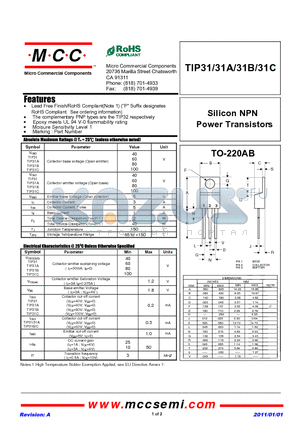 TIP31C datasheet - Silicon NPN Power Transistors