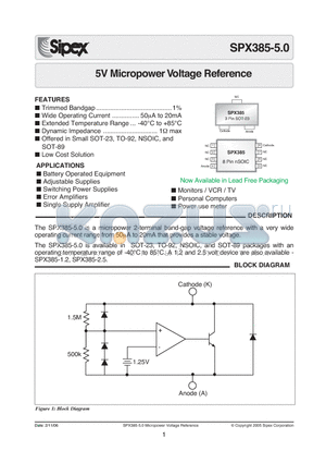 SPX385BM1-5-0 datasheet - 5V Micropower Voltage Reference