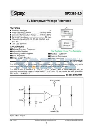 SPX385BM1-5-0/TR datasheet - 5V Micropower Voltage Reference