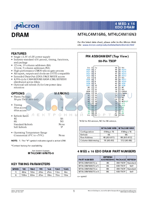 MT4LC4M16R6TG-6 datasheet - DRAM