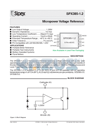 SPX385M1-1.2/TR datasheet - Micropower Voltage Reference