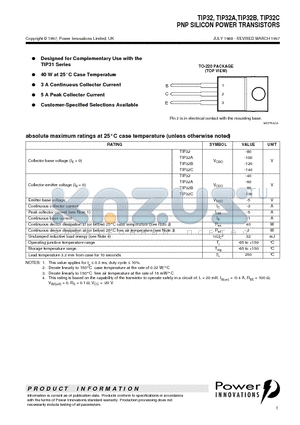 TIP32 datasheet - PNP SILICON POWER TRANSISTORS
