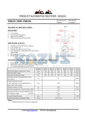 PRB351 datasheet - PRESS FIT AUTOMOTIVE RECTIFIERBOSCH