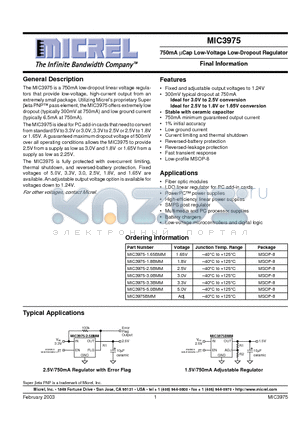 MIC3975-1.65BMM datasheet - 750mA UCap Low-Voltage Low-Dropout Regulator