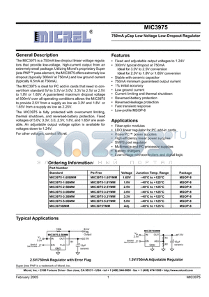 MIC3975-1.65BMM datasheet - 750mA lCap Low-Voltage Low-Dropout Regulator