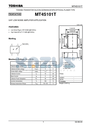 MT4S101T datasheet - UHF LOW NOISE AMPLIFIER APPLICATION