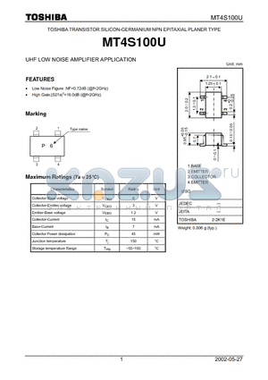 MT4S100U datasheet - UHF LOW NOISE AMPLIFIER APPLICATION