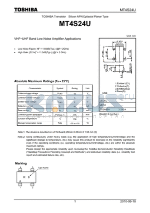 MT4S24U datasheet - VHF~UHF Band Low Noise Amplifier Applications