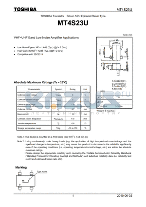 MT4S23U datasheet - VHF~UHF Band Low Noise Amplifier Applications