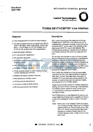 T-7290A datasheet - T7290A DS1/T1/CEPT Line Interface
