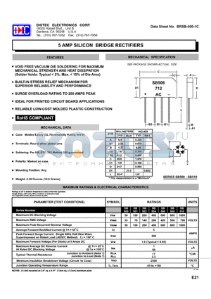 SB500 datasheet - 5 AMP SILICON BRIDGE RECTIFIERS