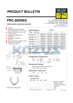 PRC0402 datasheet - PRECISION SURFACE MOUNT