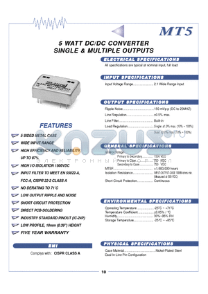 MT5-4812WI datasheet - 5 WATT DC//DC CONVERTER SIINGLE & MULTIIPLE OUTPUTS