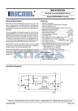 MIC4120 datasheet - 6A-Peak Low-Side MOSFET Driver