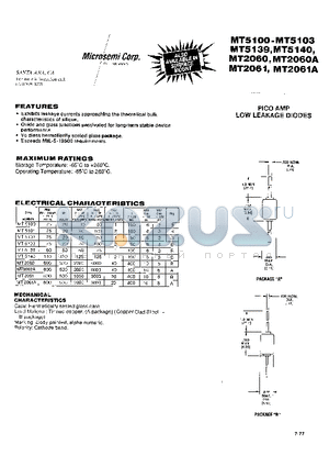 MT5100 datasheet - PICO AMP LOW LEAKAGE DIODES